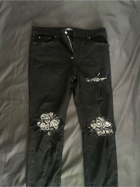 AMIRI Black Leather Patch Jeans